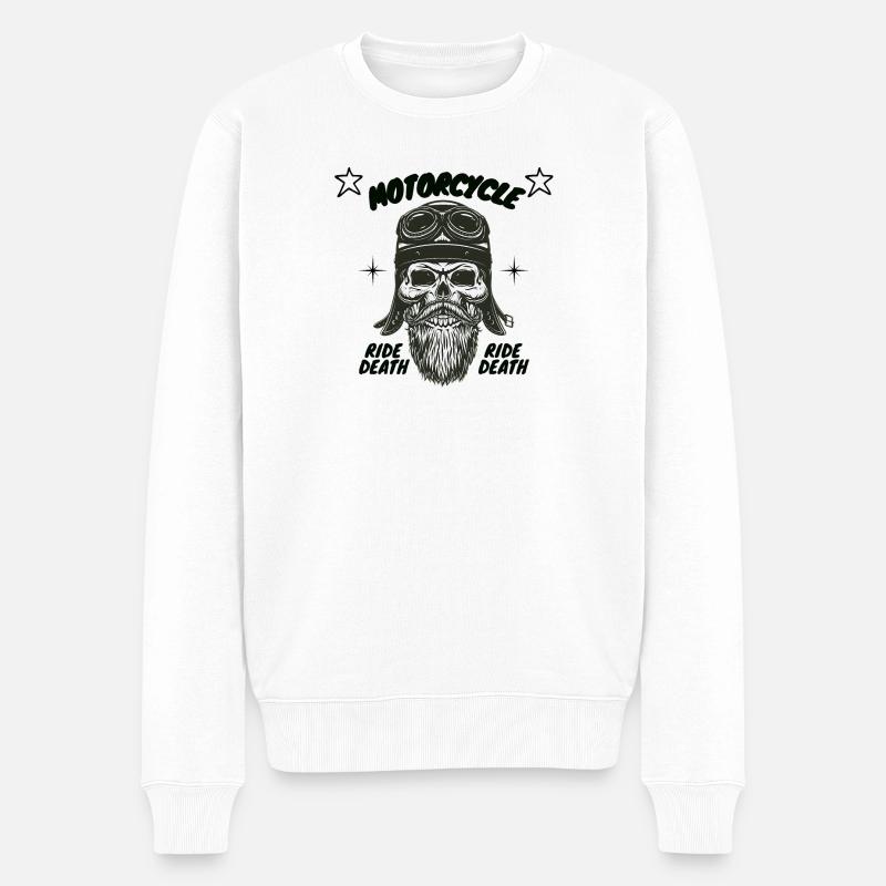 Crâne aviateur moto Ride Death - Pull Premium bio Homme - blanc