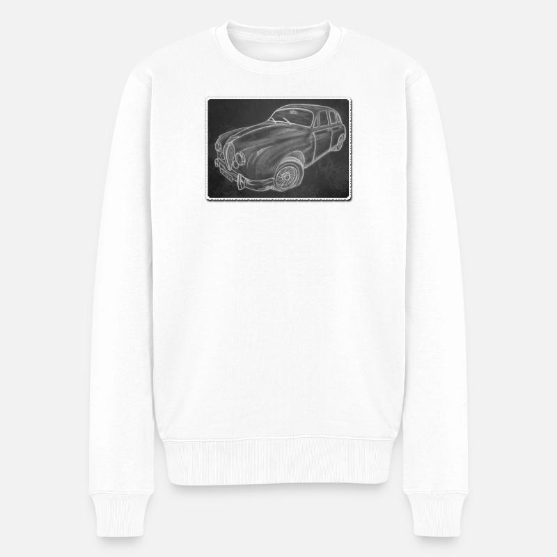 Oldtimer Jaguar - gezeichnet - Kunst auf Shirts... - Männer Premium Bio Pullover - Weiß