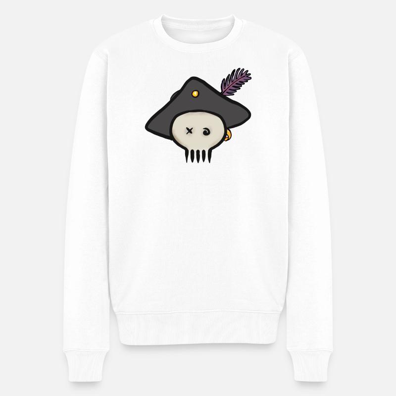 Piraten Schädel mit Federhut - Männer Premium Bio Pullover - Weiß