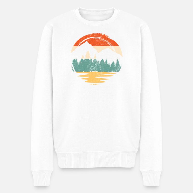 Berg Sonnenuntergang Silhouette Retro Kreis - Männer Premium Bio Pullover - Weiß