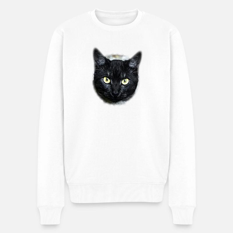 black cat schwarze Katze - Männer Premium Bio Pullover - Weiß