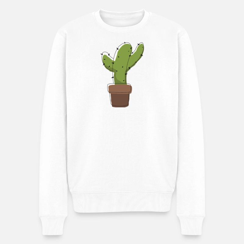 Kaktus im Topf – Grafik-Illustration - Männer Premium Bio Pullover - Weiß
