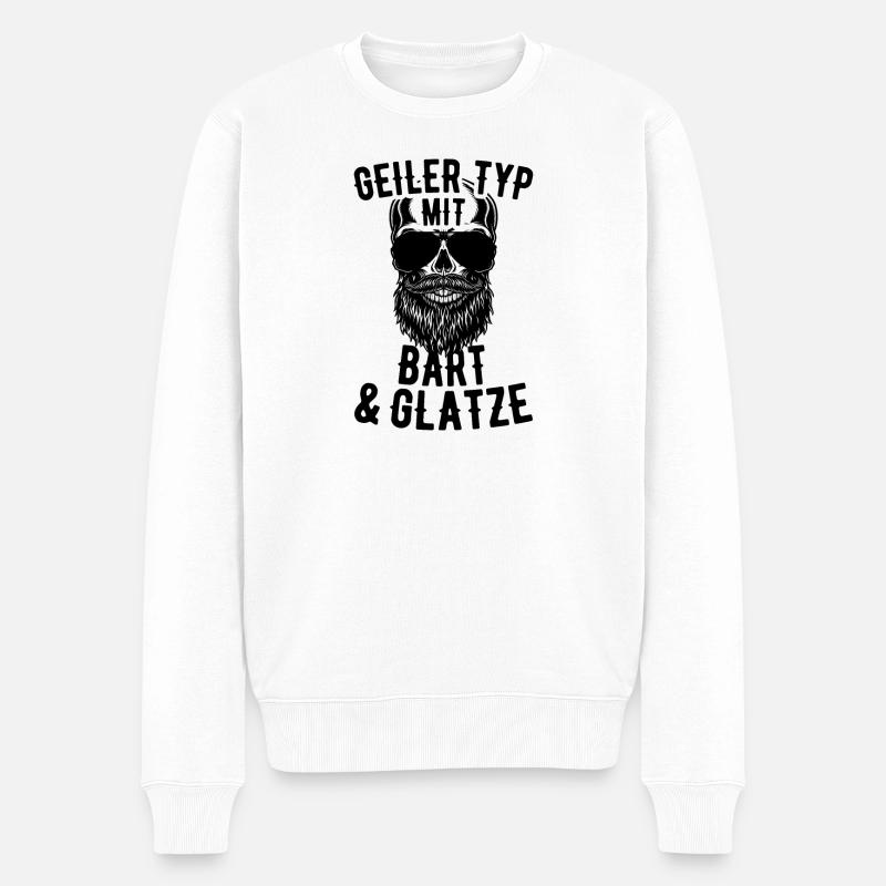 Geiler Typ Mit Bart & Glatze Glatzkopf Bartträger - Männer Premium Bio Pullover - Weiß