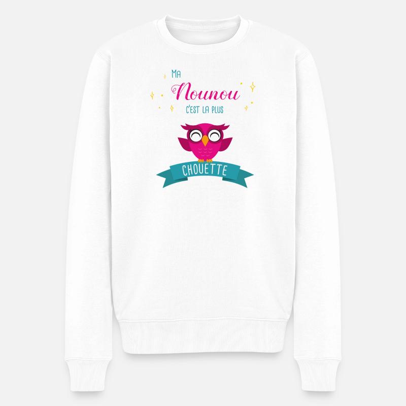 Design Hibou Mignon pour Nounou Super Chouette - Pull Premium bio Homme - blanc