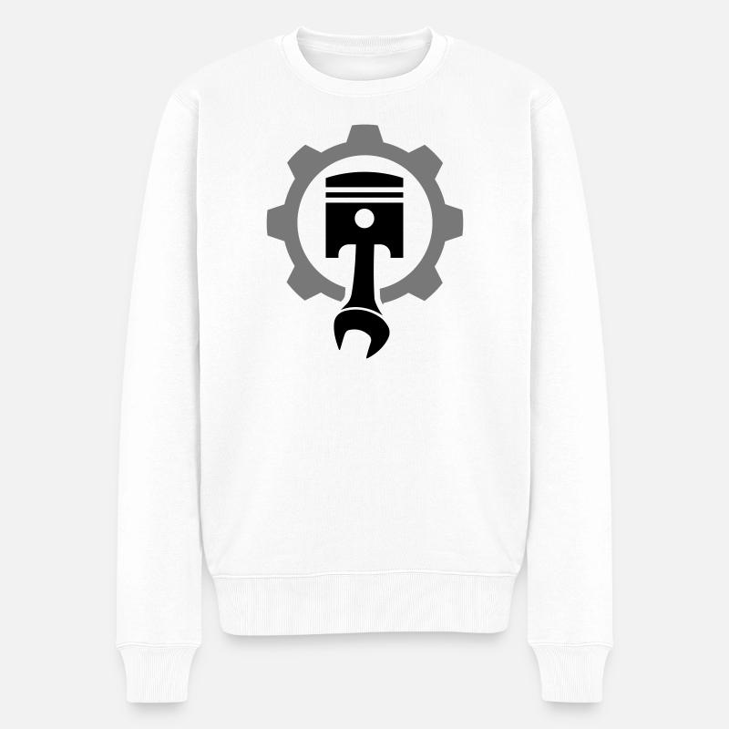 Motor Kolben Getriebezahnrad - Männer Premium Bio Pullover - Weiß