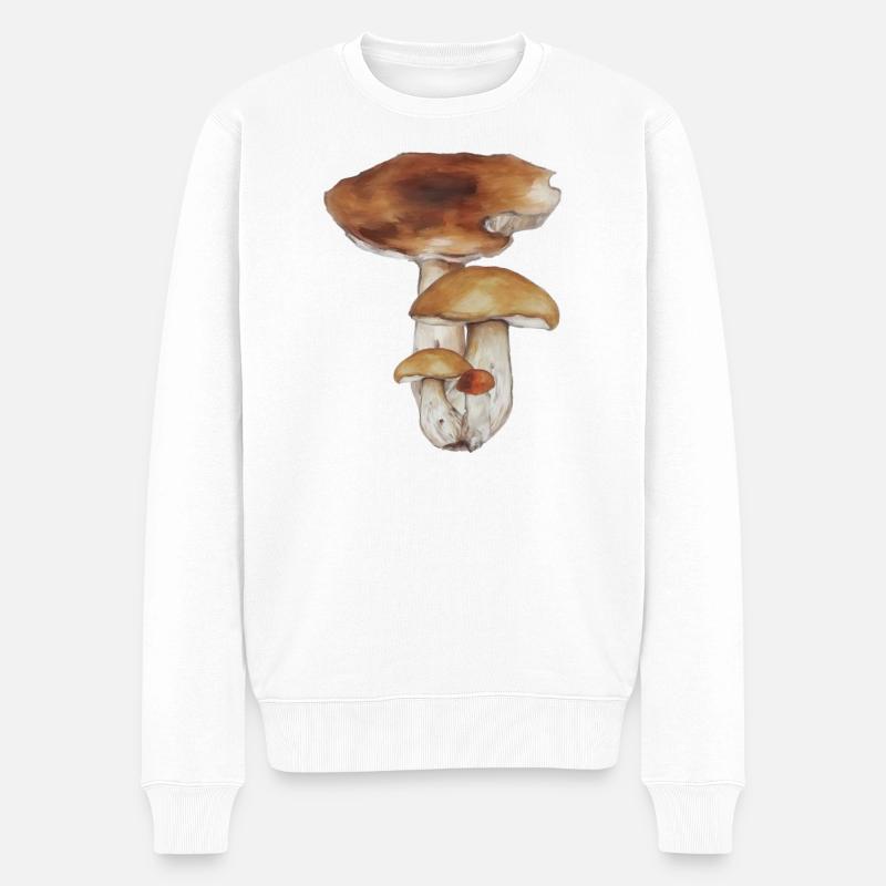 Champignon Forêt Motif Aquarelle - Pull Premium bio Homme - blanc