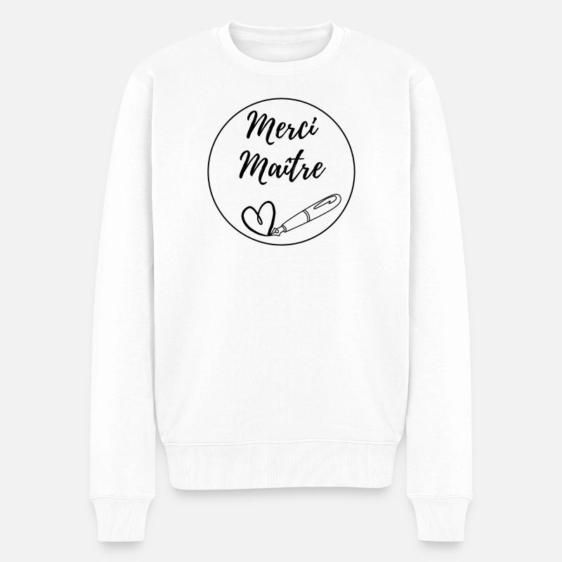 Merci Maître stylo plume ecriture coeur professeur - Pull Premium bio Homme - blanc
