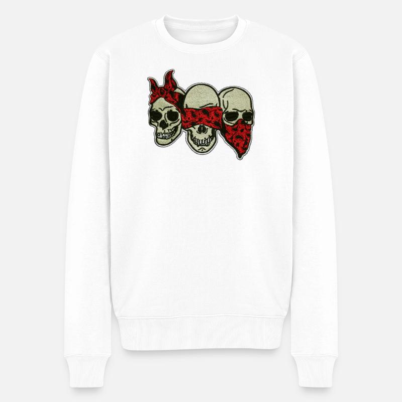 Drei Schädel mit roter Augenmaske / Three Skulls - Männer Premium Bio Pullover - Weiß