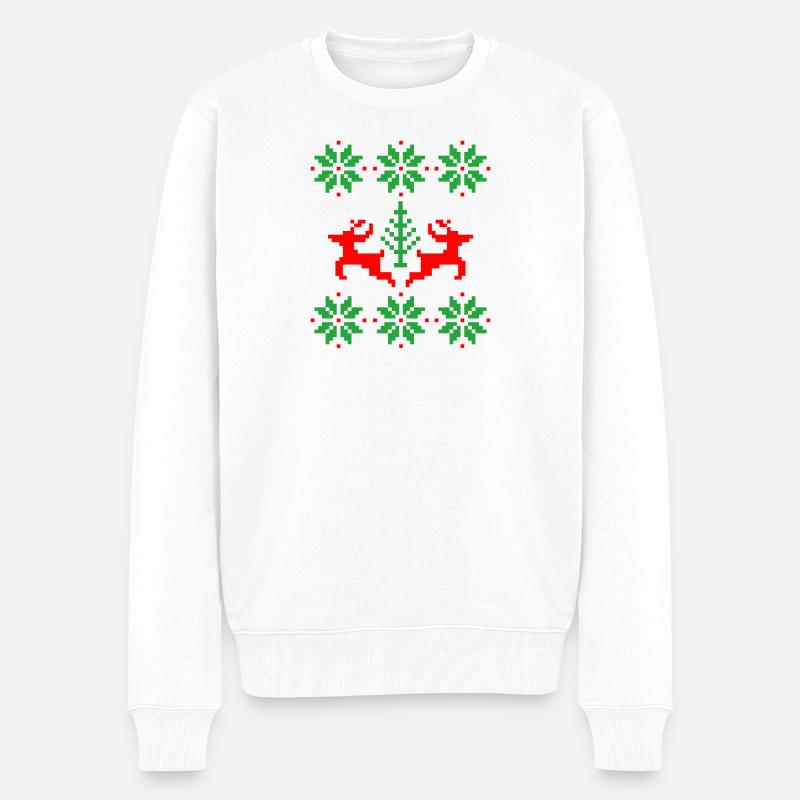 Hirsch Herz Ugly Xmas Hässliche Weihnachten - Männer Premium Bio Pullover - Weiß