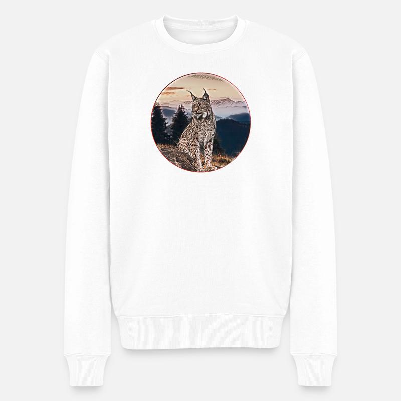 Luchs Natur Freiheit Wildkatze - Männer Premium Bio Pullover - Weiß