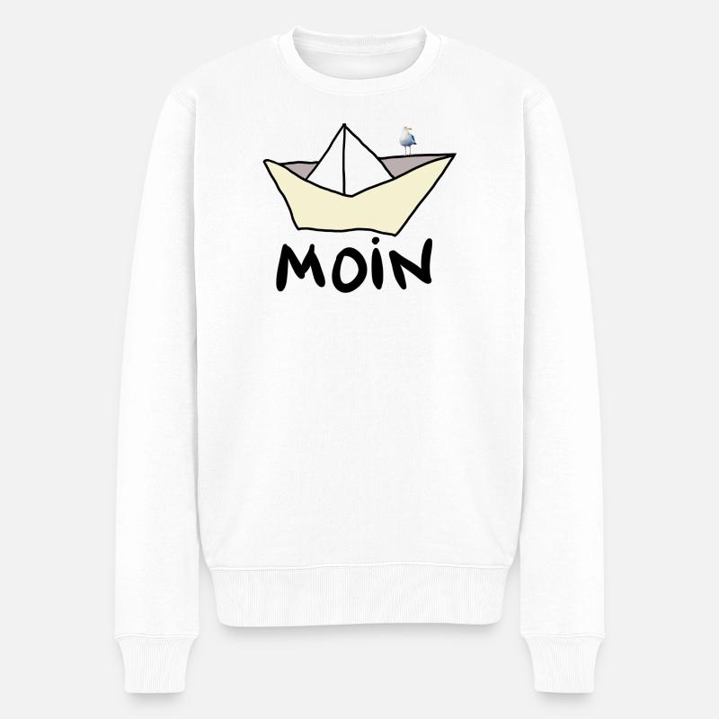 Papierboot am Strand mit Möwe - Männer Premium Bio Pullover - Weiß