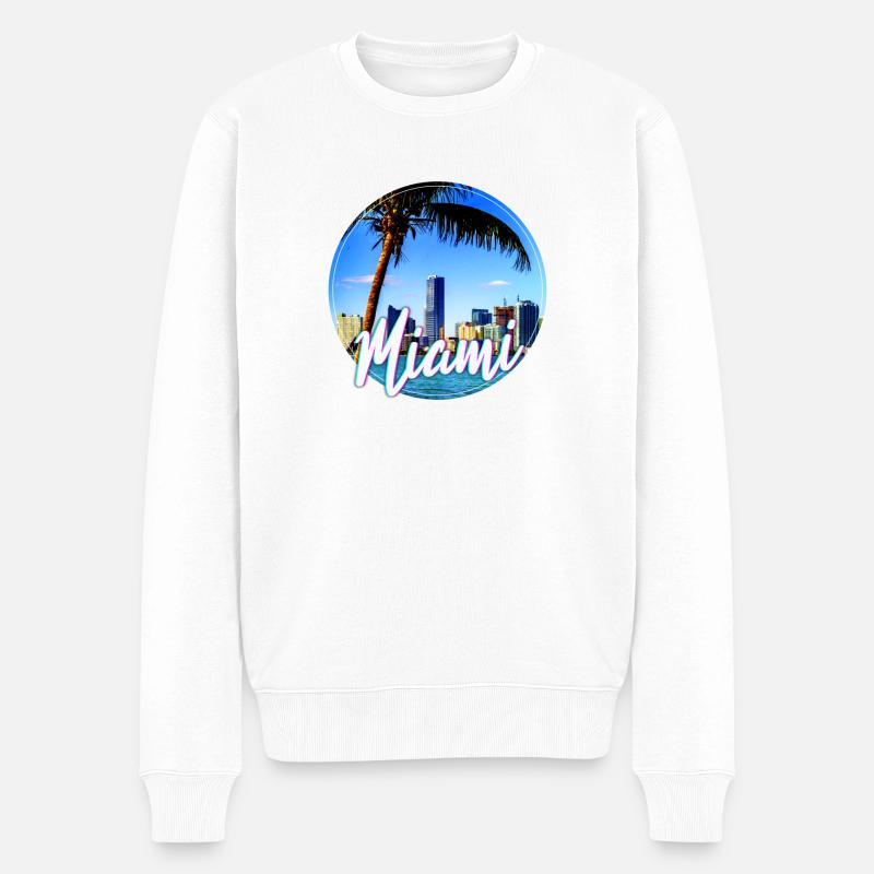 Miami Neon Palmen Skyline - Männer Premium Bio Pullover - Weiß