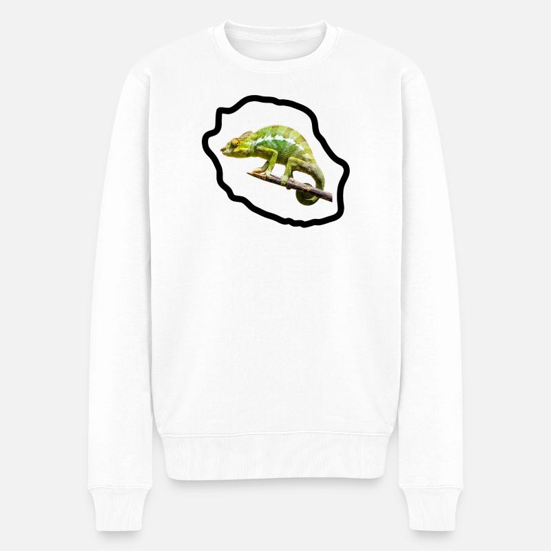 Chameleon vert sur branche - Pull Premium bio Homme - blanc