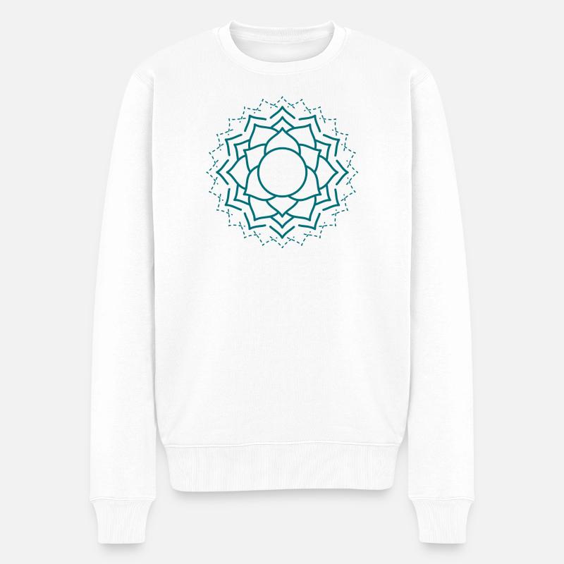 Kompliziertes Mandala Blumenmuster - Männer Premium Bio Pullover - Weiß