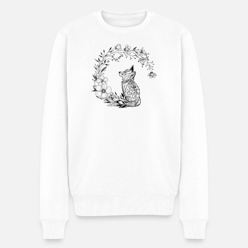 petit renard renardeau top mignon et lune florale  - Pull Premium bio Homme - blanc