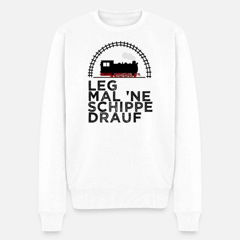 Dampflok Schiene Schippe drauf Kohle - Männer Premium Bio Pullover - Weiß