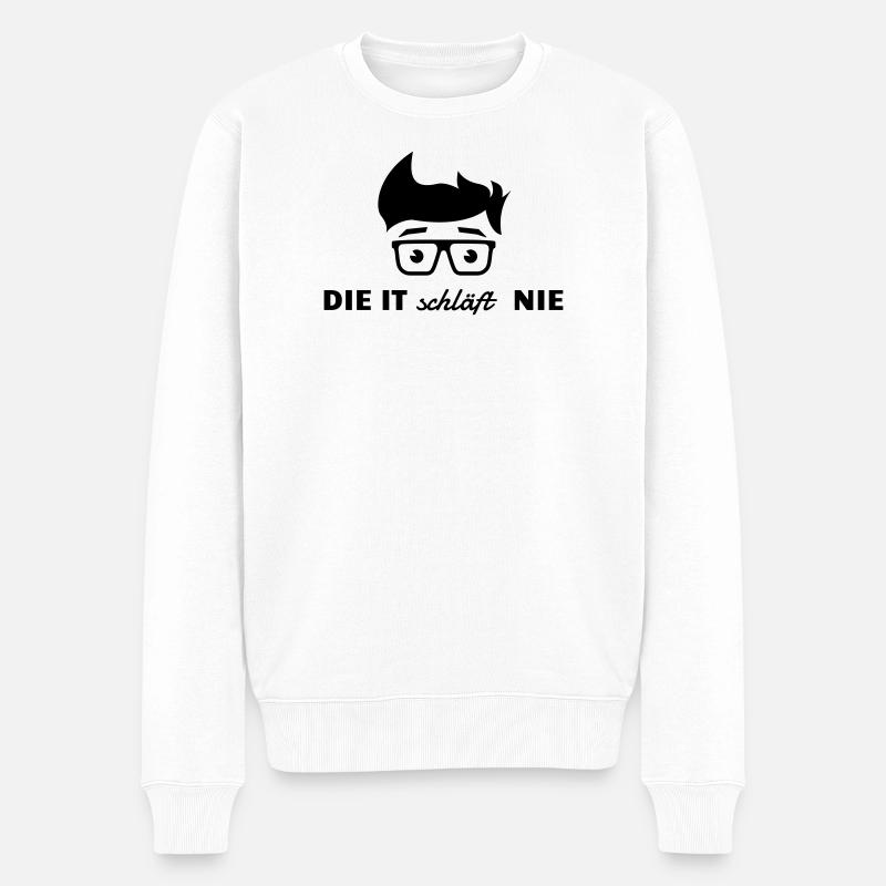Die IT schläft nie - Männer Premium Bio Pullover - Weiß