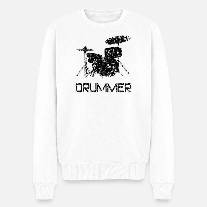 Drummer Schlagzeug - Männer Premium Bio Pullover - Weiß