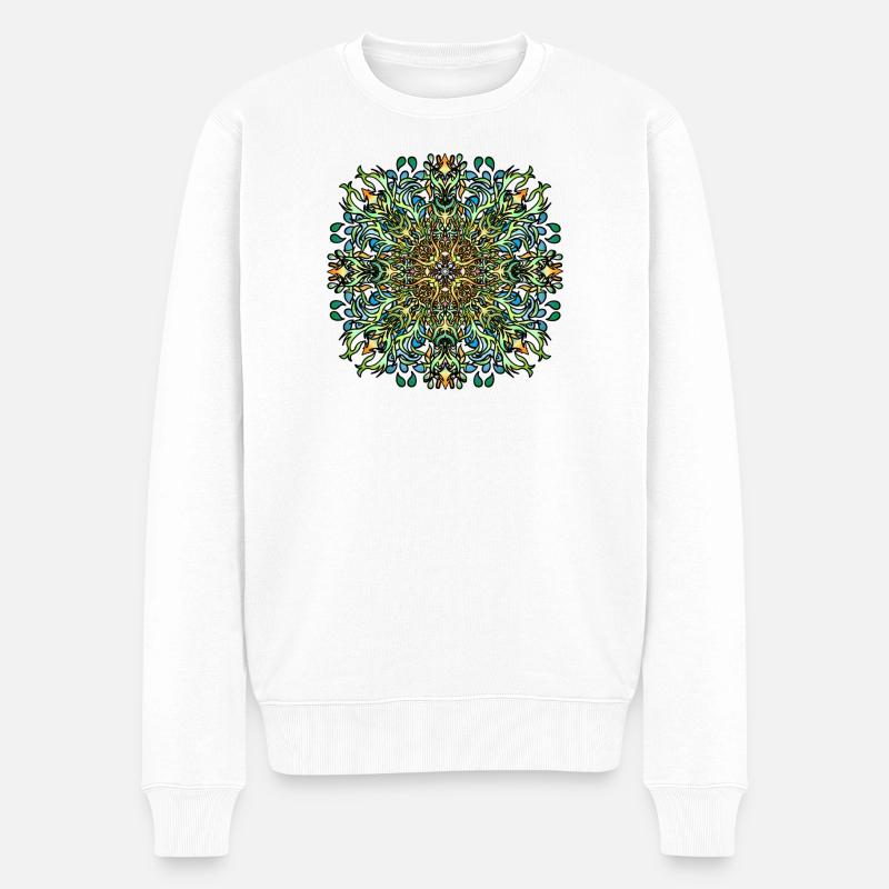 Mandala | Bunt | Leben | Geschenkidee - Männer Premium Bio Pullover - Weiß