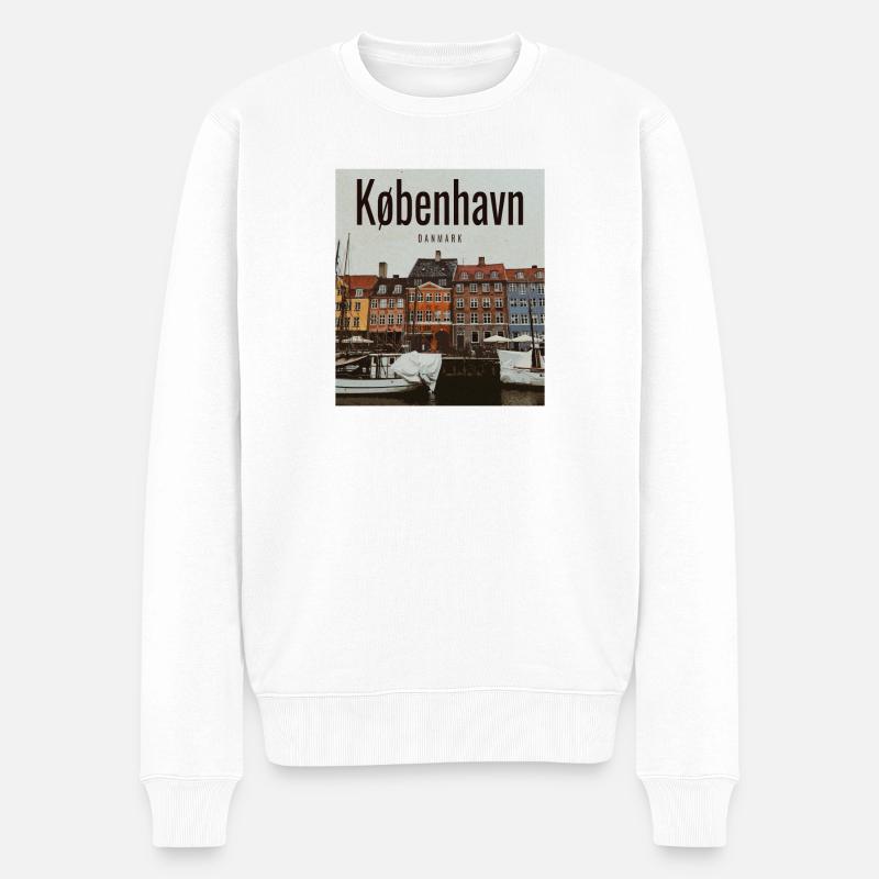 Kopenhagen Hafenfarben Nyhavn - Männer Premium Bio Pullover - Weiß