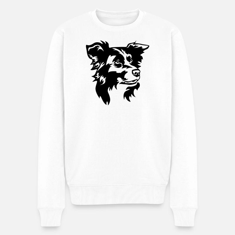 Border Collie Kopf - Männer Premium Bio Pullover - Weiß