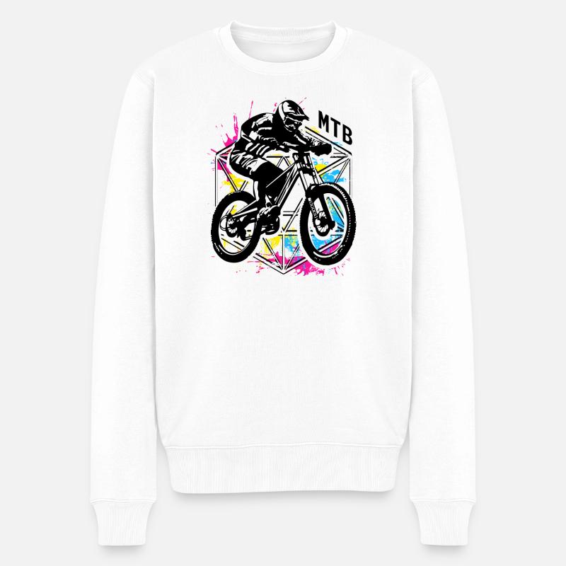 MTB - Buntes Mountainbike Rad - Mountainbiker - Männer Premium Bio Pullover - Weiß