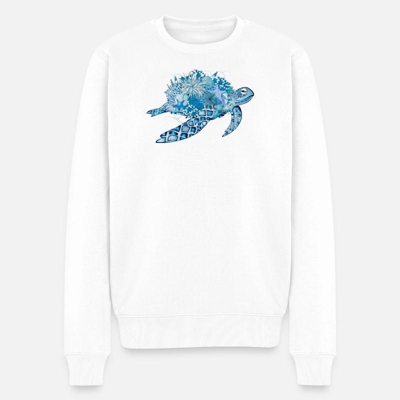 fantasievolle blaue Wasserschildkröte mit Korallen - Männer Premium Bio Pullover - Weiß