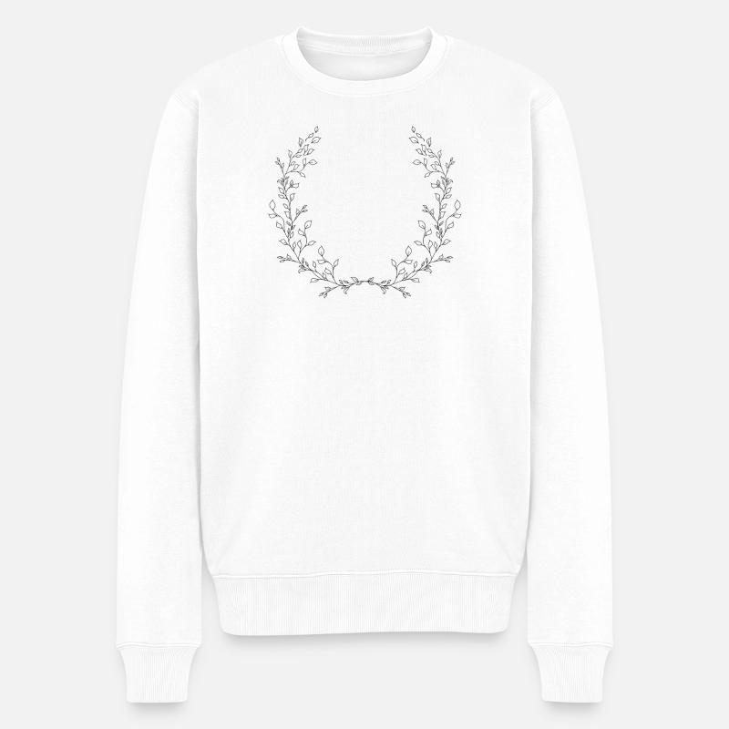 branches délicatement dessinées comme demi-couronne - Pull Premium bio Homme - blanc