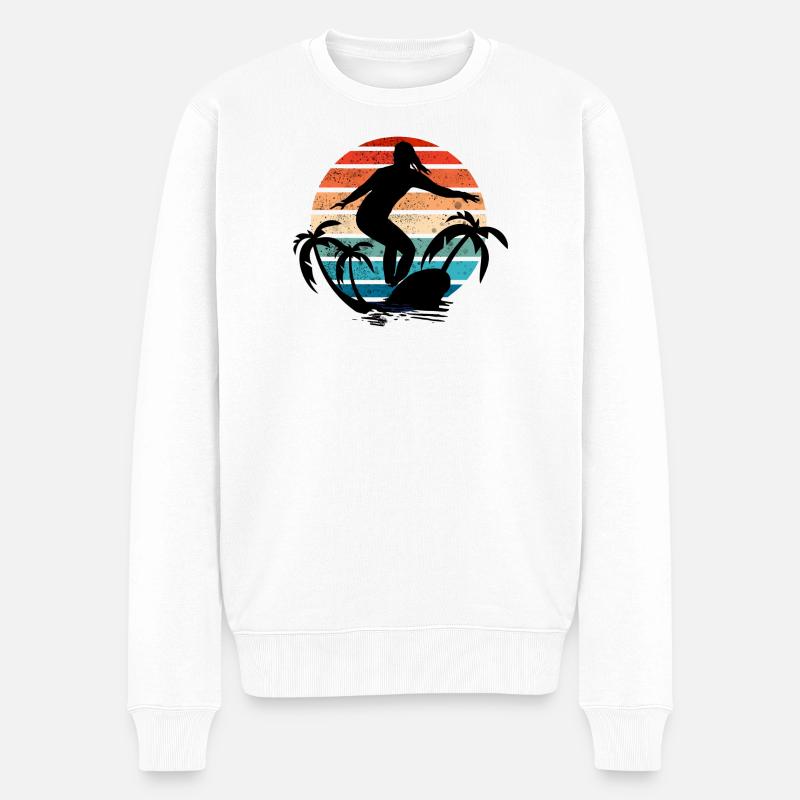 Surfer Girl Sunset - Männer Premium Bio Pullover - Weiß
