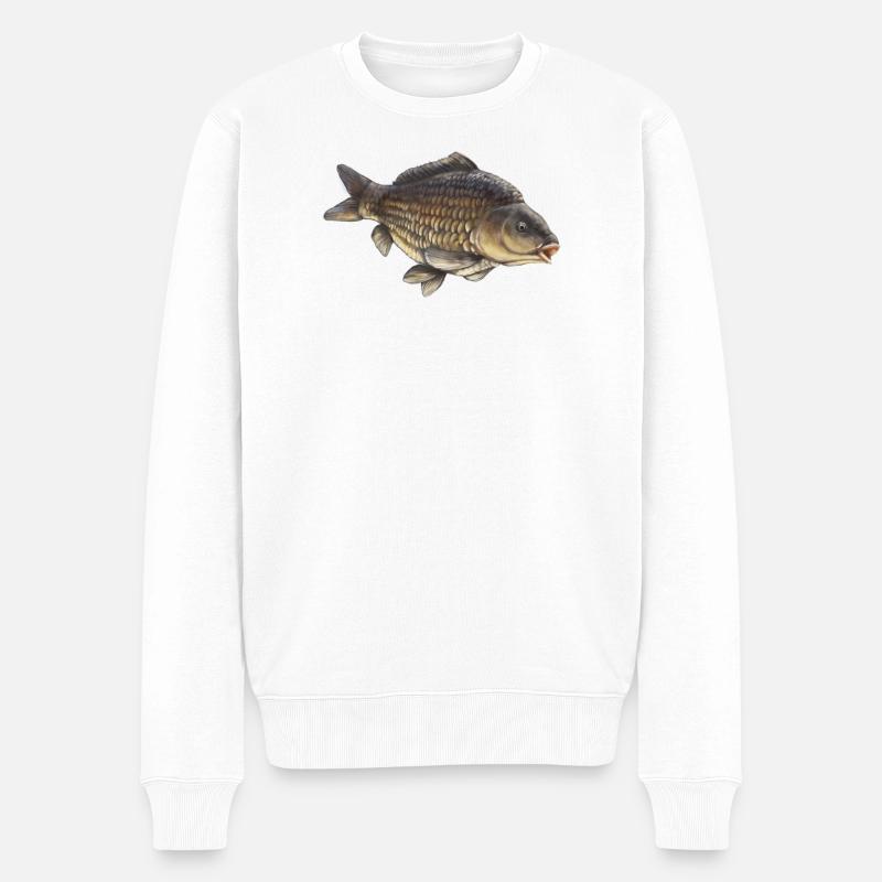 Übliches Karpfenfischen-Design Realistischer Karpfen - Männer Premium Bio Pullover - Weiß