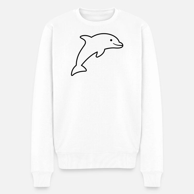 Delfin Symbol Umriss fröhlich springend - Männer Premium Bio Pullover - Weiß