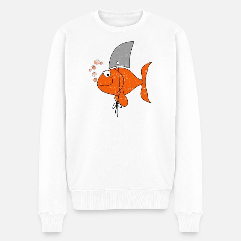 Lustige Fisch - Männer Premium Bio Pullover - Weiß