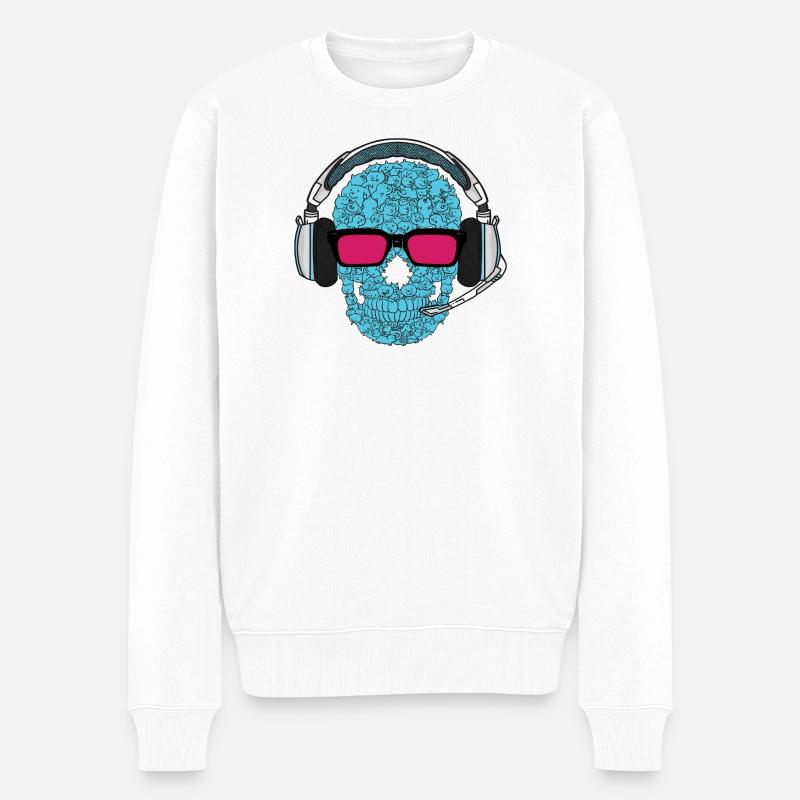 Musik Skull - Männer Premium Bio Pullover - Weiß