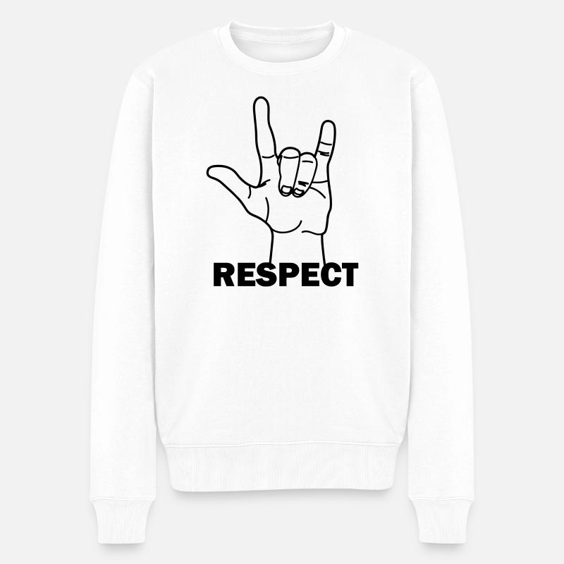 Hand gesture respect with text RESPECT - Men's Premium Organic Jumper - white