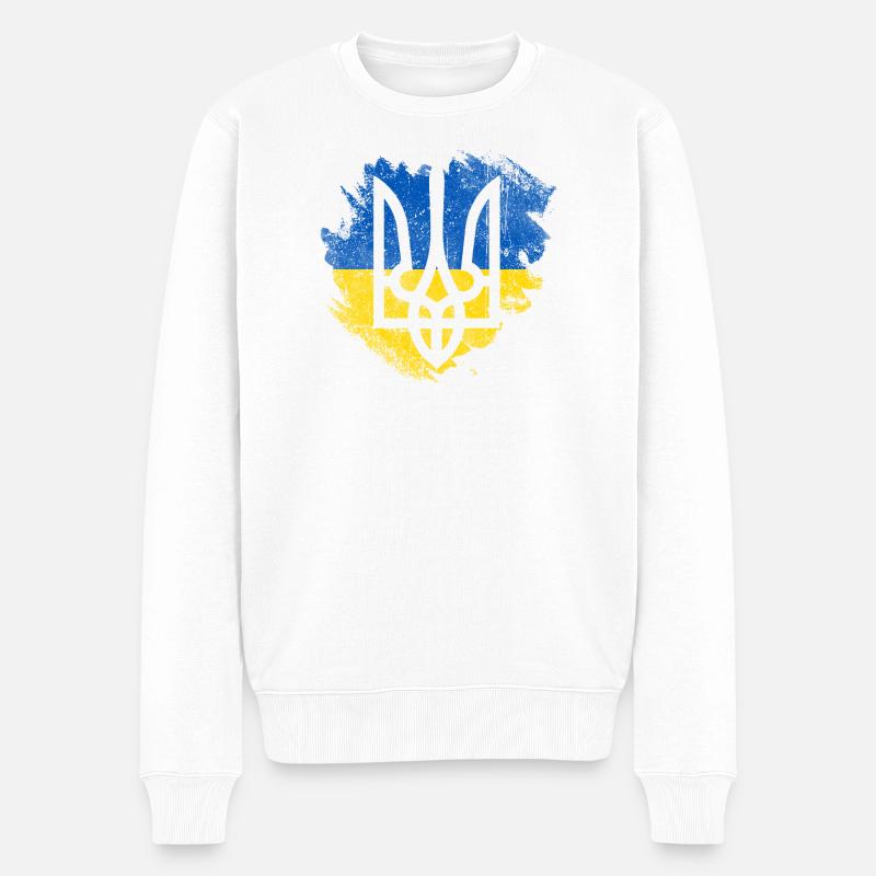 Drapeau trident ukrainien Brush - Pull Premium bio Homme - blanc