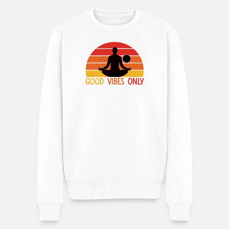 Meditativer Sonnenuntergang mit Yoga Silhouette - Männer Premium Bio Pullover - Weiß
