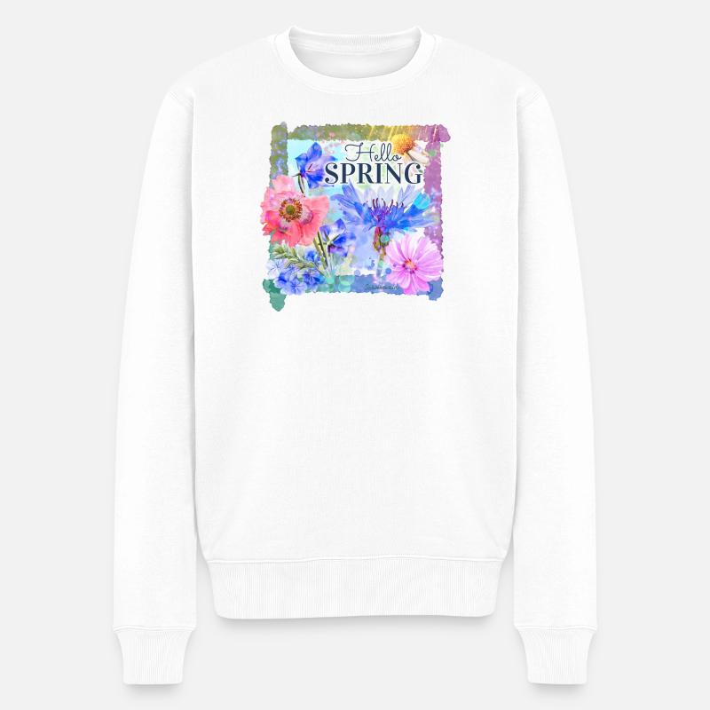 Frühlingsblumen | hello spring - Männer Premium Bio Pullover - Weiß
