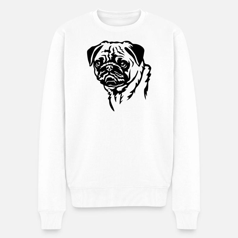 Mops Kopf - Männer Premium Bio Pullover - Weiß