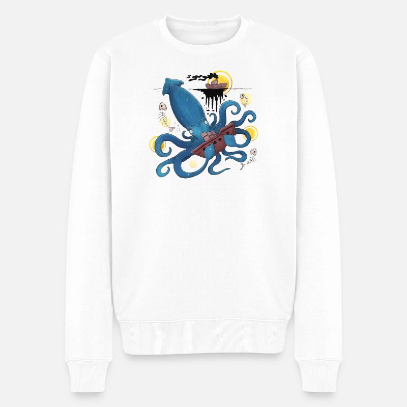 Blue Ink Spirits - Kraken Abyssal Riesenkalmar - Männer Premium Bio Pullover - Weiß
