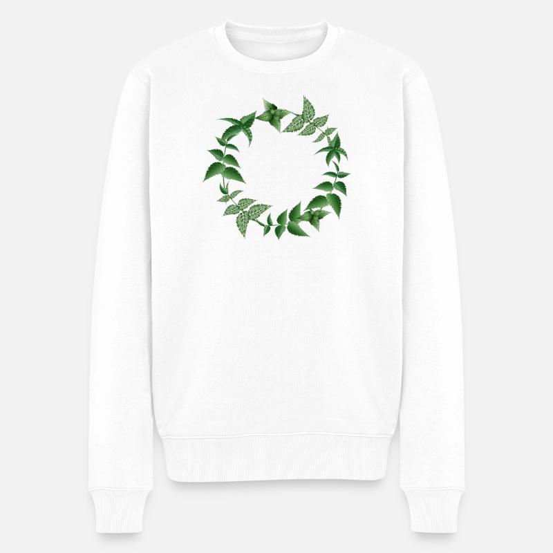 Brennnessel Kranz in dunklen Grüntönen - Männer Premium Bio Pullover - Weiß