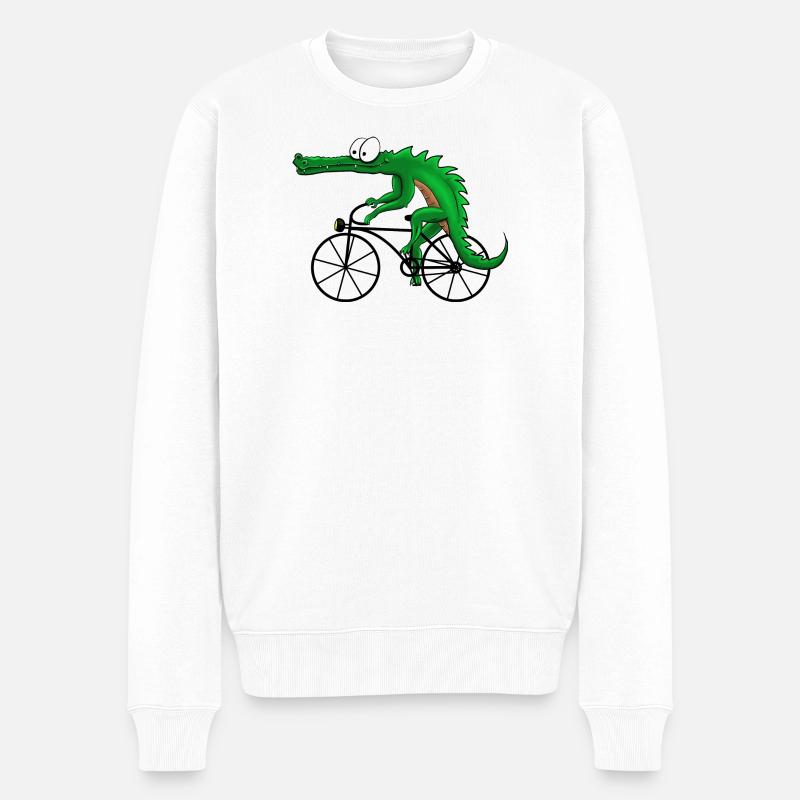 Krokodil mit Fahrrad - Männer Premium Bio Pullover - Weiß