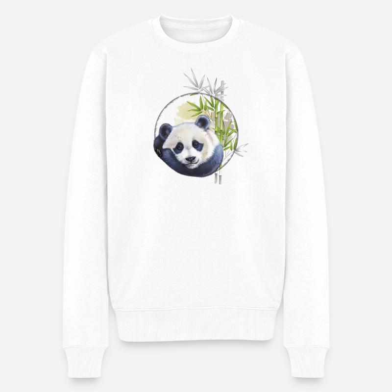 Süßer Panda Bär mit Bambus - Männer Premium Bio Pullover - Weiß
