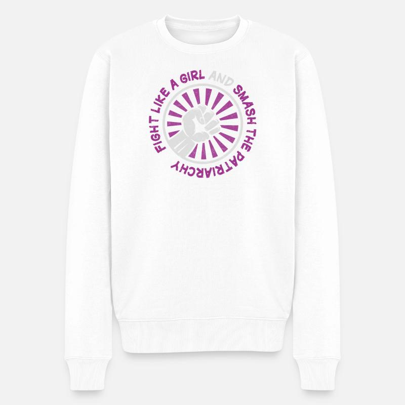 Kämpfe wie ein Mädchen und zerschlage das Patriarchat - Männer Premium Bio Pullover - Weiß
