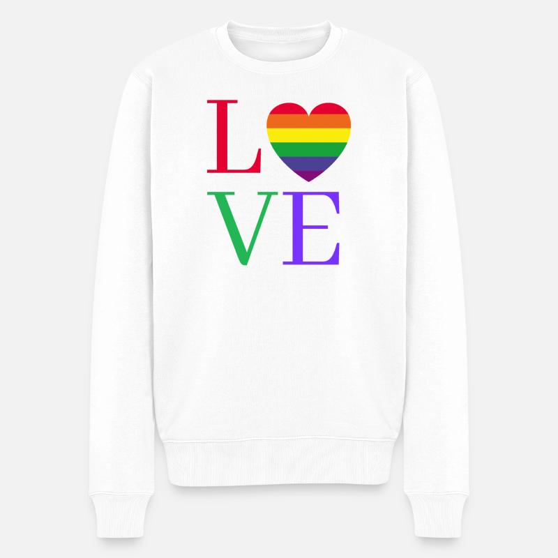 Regenbogen Love Herz Pride  - Männer Premium Bio Pullover - Weiß