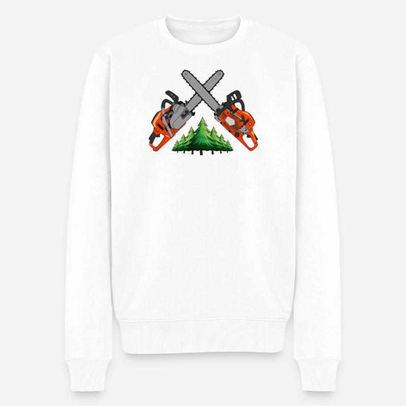 Kettensäge - Grüner Wald - Männer Premium Bio Pullover - Weiß