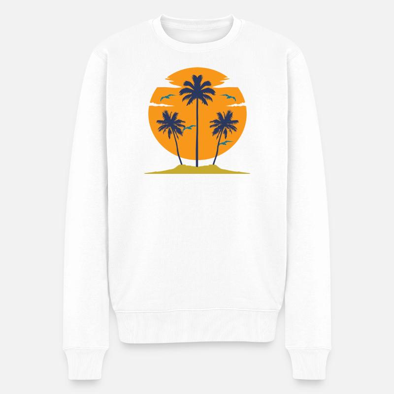 Coucher de soleil avec silhouette de palmiers - Pull Premium bio Homme - blanc