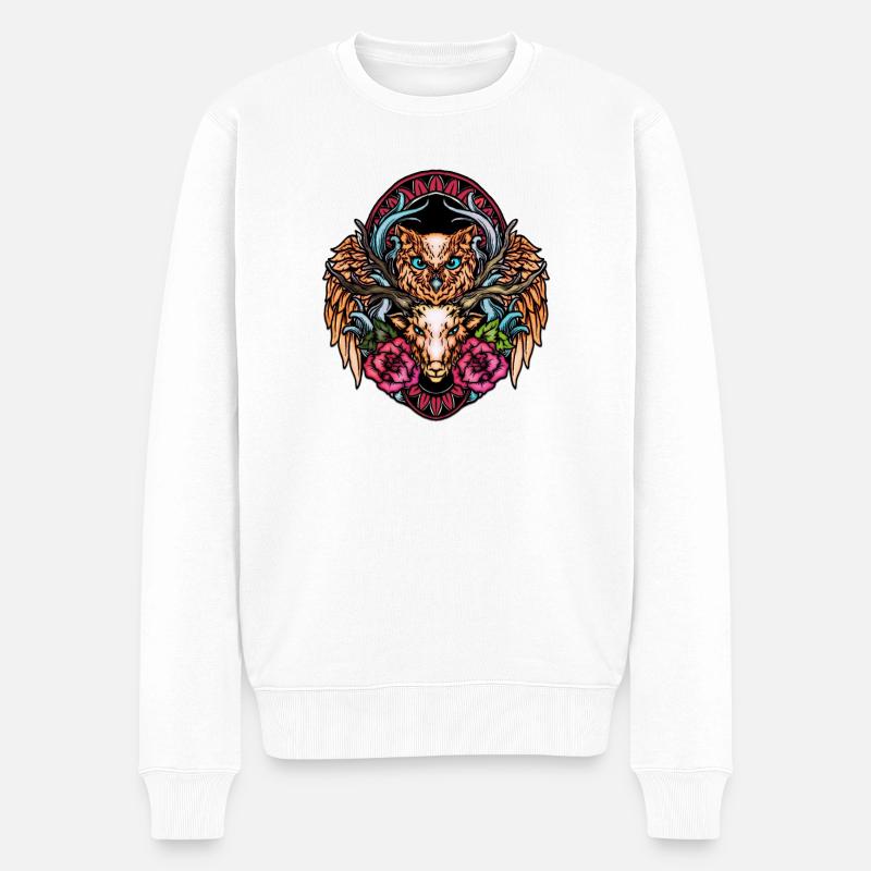 Atemberaubende bunte Eule - Männer Premium Bio Pullover - Weiß