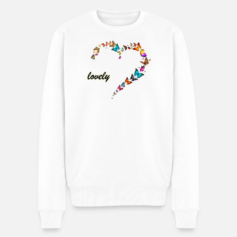 Schmetterlinge multi schönes Herz - Männer Premium Bio Pullover - Weiß