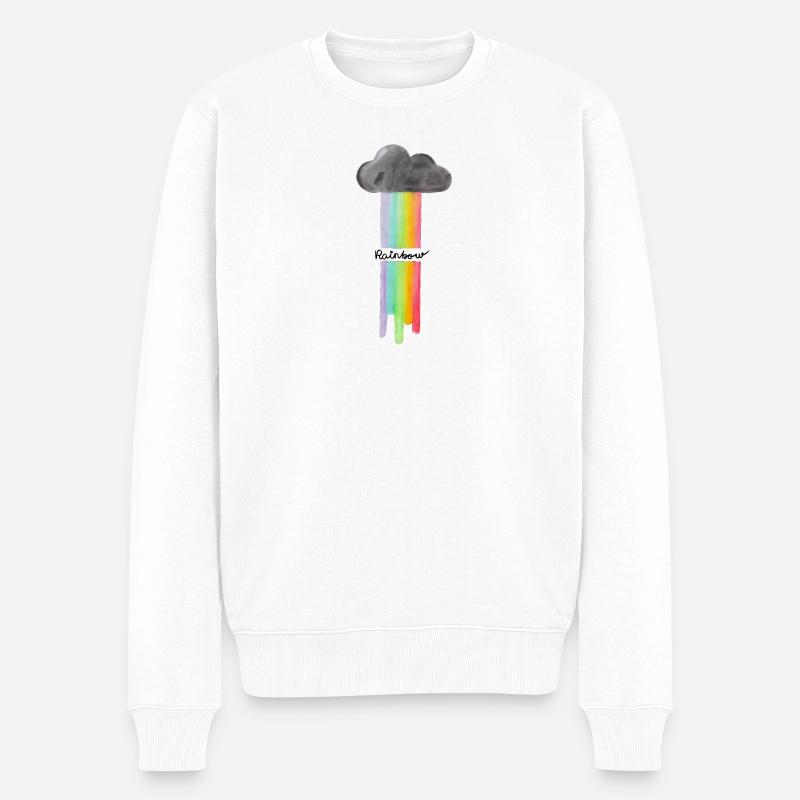 Regenbogen Wolke Tropfen - Männer Premium Bio Pullover - Weiß