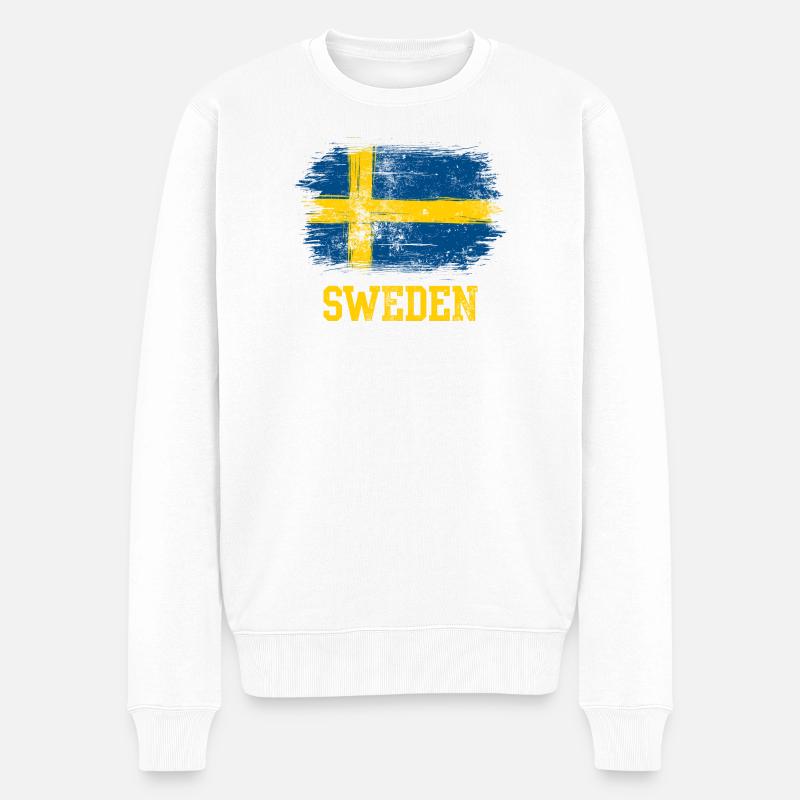 Schweden-Pinselflaggen-Grafik - Männer Premium Bio Pullover - Weiß